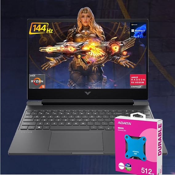 HP Victus 15.6 Ryzen 5 Premium Gaming Laptop, 15.6" FHD 144Hz, Ryzen 5 7535HS (Beats i5-13420H), AMD Radeon RX 6550M (Beats GeForce RTX 3050), 16GB RAM, 2TB SSD, W11P, with 512GB External SSD Bundle