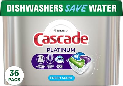 Cascade Platinum Dishwasher Pods, ActionPacs Dishwasher Detergent with Dishwasher Cleaner Action, Fresh Scent, 36 countPackaging May Vary