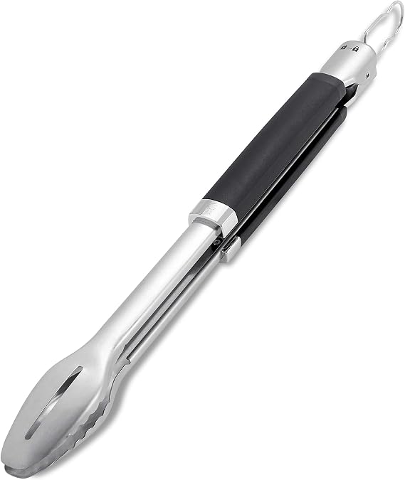 Weber Precision Grill Tongs, 18-Inch Stainless Steel NonSlip Handle, Flat Front Edge for Precision Control, HandsFree Locking, Dishwasher Safe - Grill Accessory