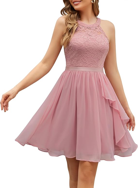 Wedtrend Women's Bridesmaid Dresses, Halter Sleeveless Cocktail Dress Ruffle A Line Short Prom Dress 2026