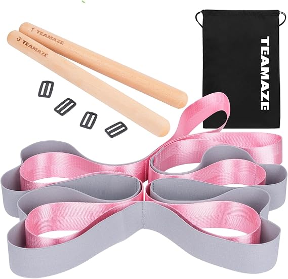 Boosteady Stretching Strap with 8 Loops & 2 Massage Sticks – Foot&Calf Stretcher for Plantar Fasciitis,Hamstring & Heel Spurs,Stretching Strap for Flexibility Training&Muscle Relaxation