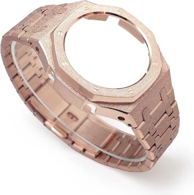 Casioak MOD Kit Frosted Series For Casio Gshock GA2100 GA-2110 Metal Watch Case Watchband 316 Stainless Steel Modified Accessories Bezel Bracelet Strap (Rose Frost)