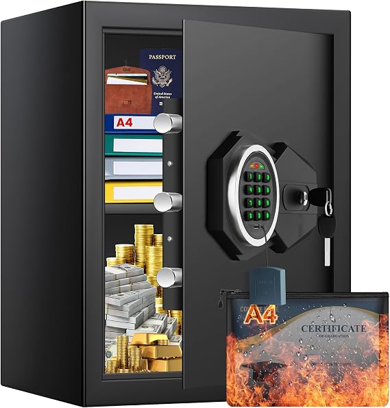 Mejasg 43.4L Home Safe Box with Code, A4 Fireproof Bag and Backlit Keypad