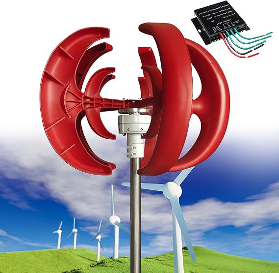 Wind Turbine Generator Kit, 12000W 12V/24V/48V Vertical Wind Turbine Electricity Set, 5 Blade Horizontal Wind Power Generator Kit for Home, Boat, Marine, Monitoring, Street Lighting,Red-48V