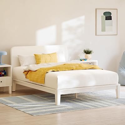 Nectar Kids Twin Bamboo Platform Bed Frame & Headboard - Twin - White - 12” Height - Easy Tool Free Set Up - Durable & Kid Friendly - Sturdy Wooden Slats for Support