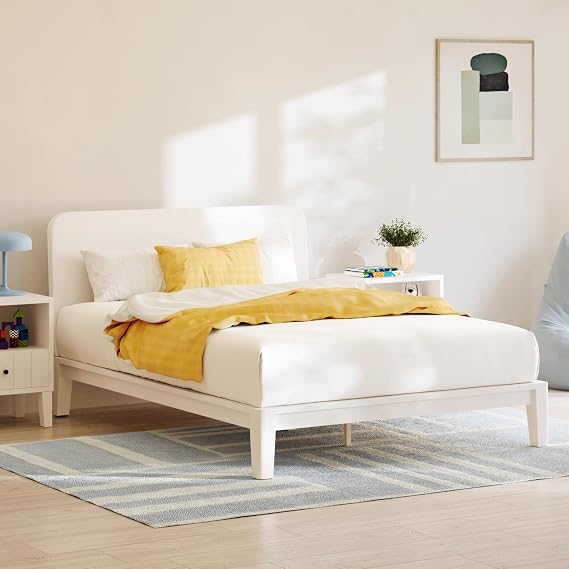 Nectar Kids Twin Bamboo Platform Bed Frame & Headboard - Twin - White - 12 Height - Easy Tool Free Set Up - Durable & Kid Friendly - Sturdy Wooden Slats for Support