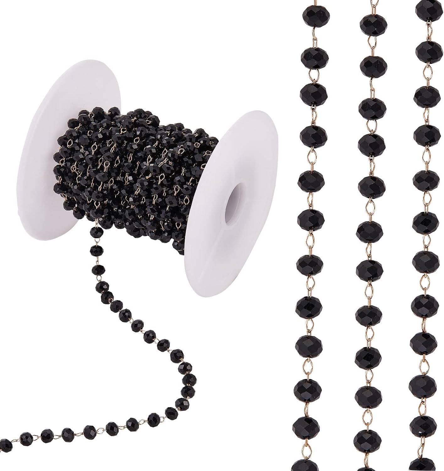 COGCHARGER 1 Roll 5M Black Faceted Glass Beads Chain Link Necklace Copper Cable Chain Bulk for Necklace Jewelry DIY Handmade Making