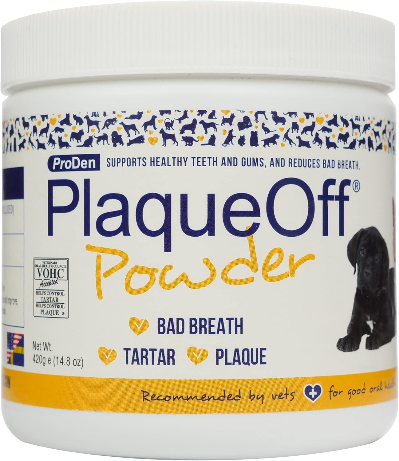 ProDen PlaqueOff Powder for Pets - Cat & Dog Breath Freshener - Plaque & Tartar Remover for Pet Oral Care - 420g