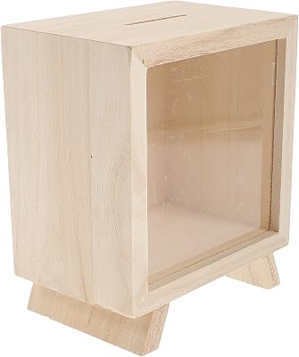 Zerodeko Wooden Piggy Bank Shadow Box with Acrylic Glass Wooden Frame Coin Bank Money Saving Bank Tip Box Display Case Coffee Shop Tip Jar for Wedding Gift Travel Fund