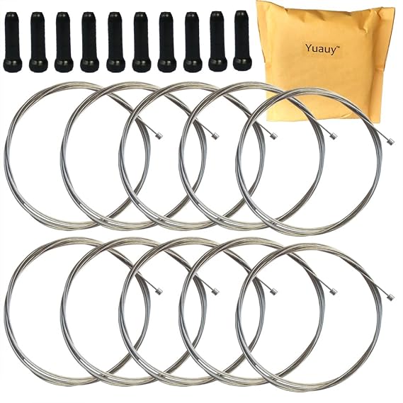 10 pcs 2100mm Shift Cable Derailleur Cable Stainless Steel for Mountain and Road Bicycle + 10 PCs Black Alloy Cable Cap End Tip Crimp