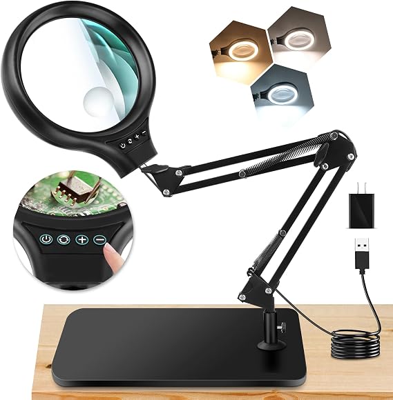 NZQXJXZ 10X 30X Large Magnifying Glass with Light and Stand 5-inch