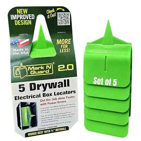 Buddy Tools Mark N Guard, Set of 5 - Drywall Outlet Marker for Finishing - Protects Wires During Sheetrock Installation - Drywall Tools for Electrical Outlet Marking - Electrical Box Locator
