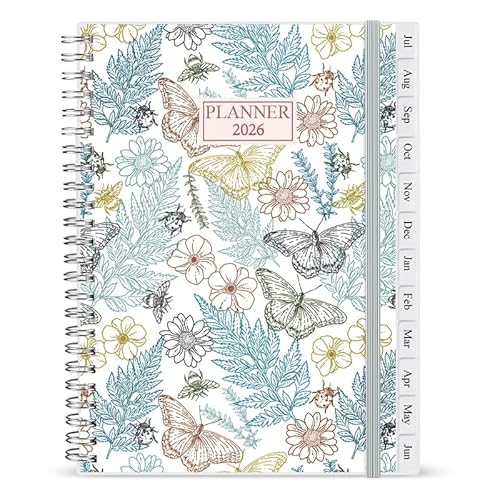 2026 Planner - Weekly and Monthly Planner Runs from Jan 2026 to Dec 2026, 7 x 10, 12 Monthly Tabs, Notes Pages, Inner Pocket, Flexible Cover with Twin-Wire Binding, Butterfly