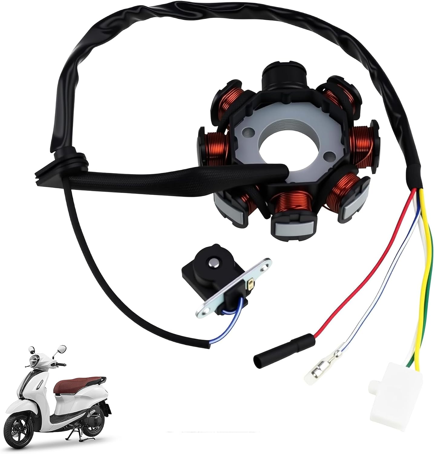 GY6 8極 5ワイヤー 点火ステータマグネット 49cc-180ccエンジン用 - TaoTao、Sunl、Roketa、Kazuma ATVスクーターモペットデューンバギーゴーカートに対応