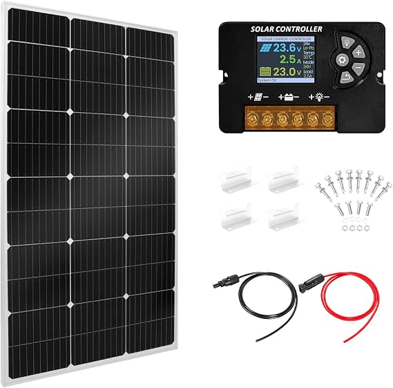 100W Monocrystalline Solar Panel Kit with 20A PWM Controller - 12V/24V High Efficiency Solar Panel for RV, Boat, Cabin, Off-Grid System