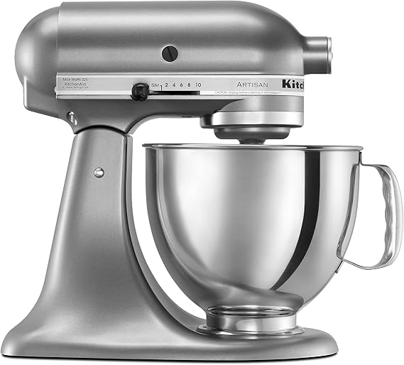 KitchenAid Artisan, 5-Qt Tilt Head Stand Mixer, KSM150PS, Contour Silver | Includes Pouring Shield for Mess-Free Mixing, 10 Speed Settings, Easily add Ingredients with the Tilt-Head Design