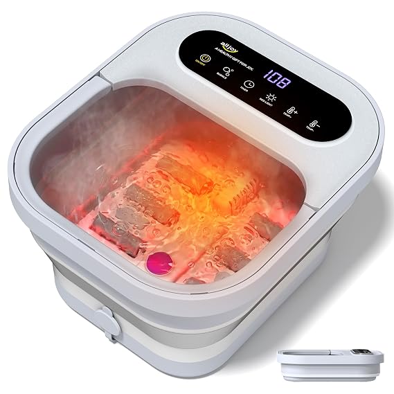 ALLJOY Foldable Foot Soaking Tub with Heat,Smart Touch Screen Foot Bath Spa | Pedicure Bath with Pumice Stone, Bubbles & 6 Rollers, Fits Men Size 12, Safe Fast Heating Basin, Gift for Teachers & Nurses