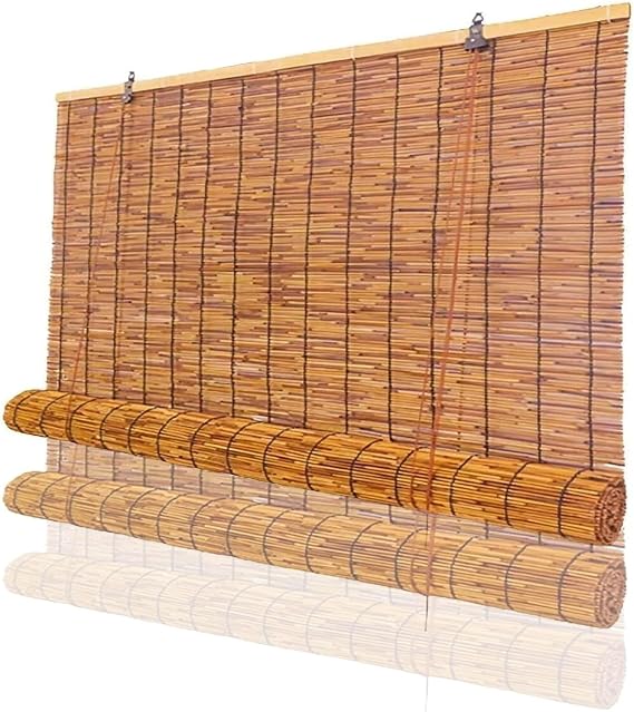 Outdoor Bamboo Window Blinds 22 28 36 38 48 46 72 68 66 70, Cordless Roller Shade Woven Wood Shades, Privacy Partition Bamboo Blind for Porch Patio(72x48 in (WxH))