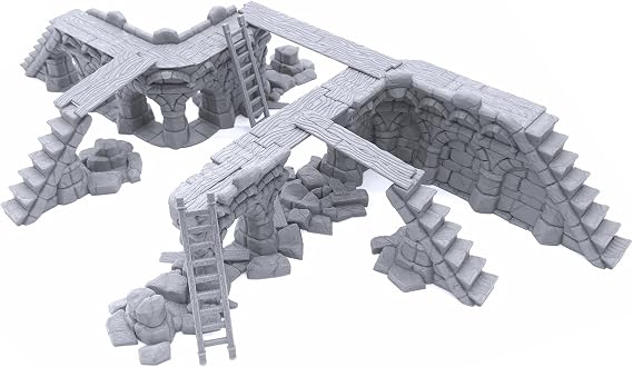 Ruined Town Modular Walls II - DND Terrain, 28mm Miniature Wargaming, Tabletop Wargame Scenery