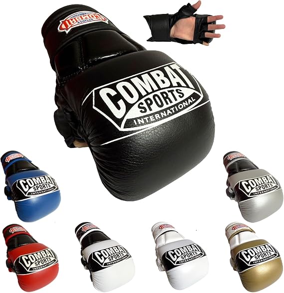 Combat Sports Max Strike MMA Training Gloves, Open Palm Fingerless Gloves for MMA, Muay Thai, and Kickboxing (Black, Regular)