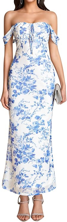 Colysmo Off Shoulder Floral Maxi Elegant Wedding Guest Dresses for Women