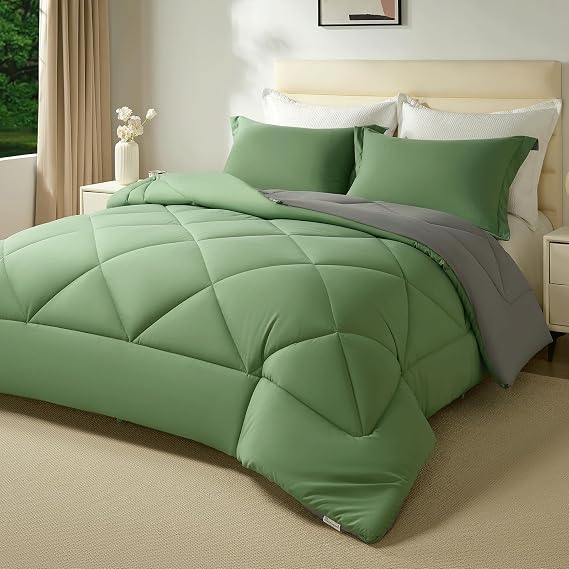 beeweed Coverless Single Duvet 13.5 Tog - 135x200cm, Green/Grey
