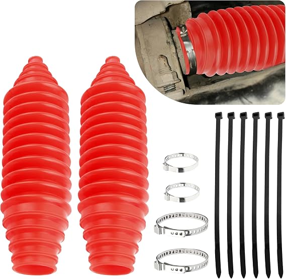Car Rack and Pinion Boot Steering Rack Boot Tool Kit,Dustproof Silicone Inner Tie Rod Boot Set with Rack and Pinion Bellow Cable Ties and Clamps,Professional Car Accessories (Red)
