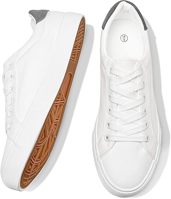 FRACORA Mens White Tennis Shoes Canvas Sneakers for Men | Breathable,Soft,Slip Resistant,Easy Match