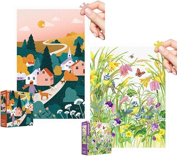 PieceRelax Two Plastic Jigsaw Puzzles Bundle - 1000 Pieces Bea Muller - Sunset Walk in The Town and 1200 Pieces Claire Comerford [H3497+H3348]