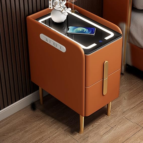 Smart side table with wireless charging,modern bedside table with wireless audio,home bedside table with three-color lamp, with fingerprint lock, suitable for bedroom, living room,study room ( Color :