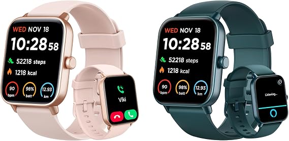 Gydom Smart Watch for Women Men Android & iPhone, Pink + DarkGreen
