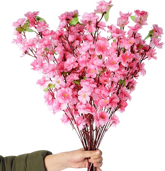 10PCS Artificial Cherry Blossom Branches Silk Spring Peach Blossom Fake Flowers Arrangements for Home Wedding Decoration