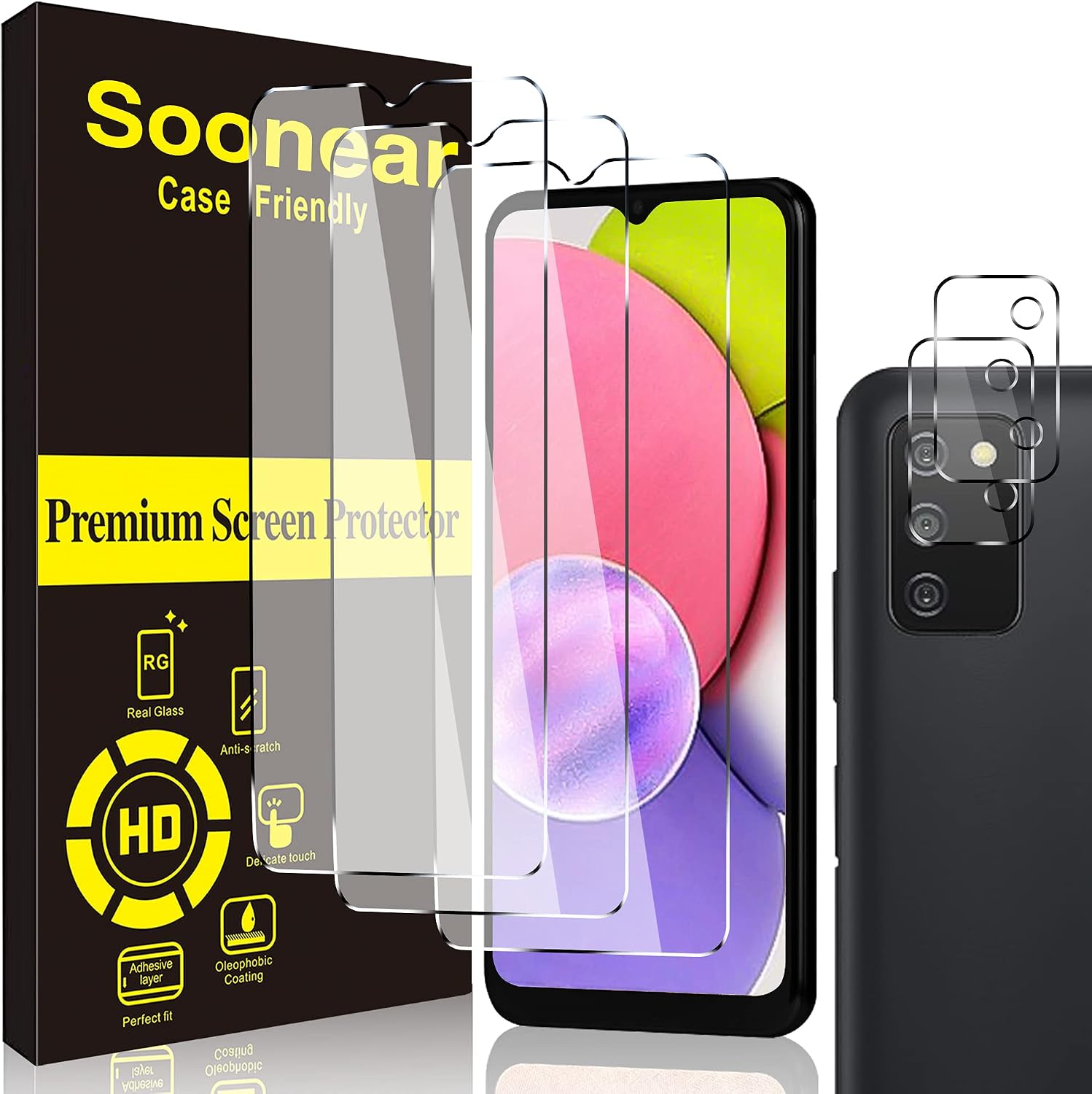 32 Pack] Compatible for Samsung Galaxy A03s 6.5 inch Screen Protector  Camera Lens Protector[Bubble Free] [Anti-Scratch] Tempered Glass HD Clarity [Not Samsung Galaxy A03]