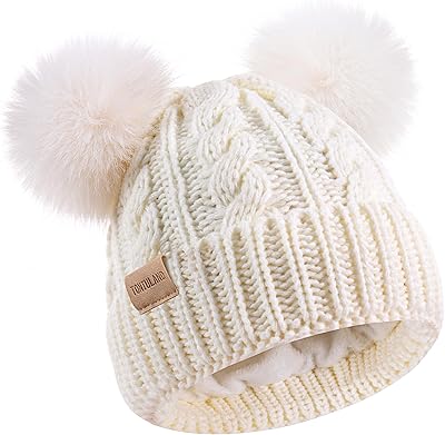Kids Winter Beanie Childrens Warm Knitted Fleece Lined Ski Pom-Pom Warm Knit Hat for Boys & Girls 3-9 Years