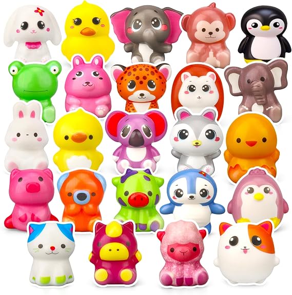 24 PCS Squeeze Animal Fidget Sensory Toys for Kid, Slow Rising Soft Toy for Stress Relief EDC, Cute Rabbit Cat Duck Christmas Birthday Gift Party Favor Supply Bag Filler Treasure Box
