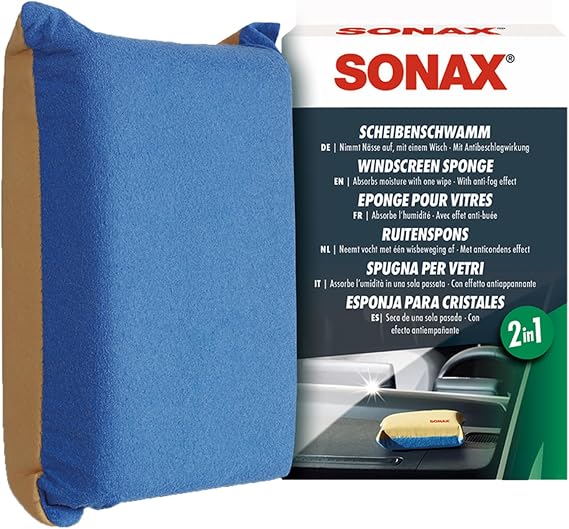 SONAX Ön Cam Süngeri 417100 | Çizgisiz Cam için Çift Etkili Temizleme Süngeri | Ön Camlardaki Pencereler ve Aynalardaki Kir Sisi ve Yoğuşmayı Kolayca Temizler | Kompakt ve Yeniden Kullanılabilir