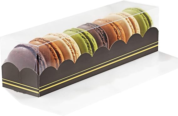 Premium Clear and Black Insert Gift Boxes for French Cake Macarons 6.2'' x 2'' x 2'' - Holds 8 Macarons - Pack of 50