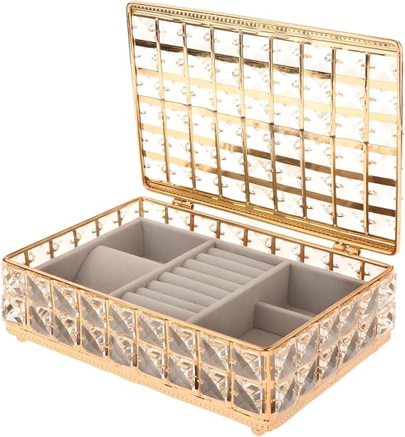 Portable Jewelry Box Organizer Crystal Ornaments Case Storage Display Holder (A One Size)