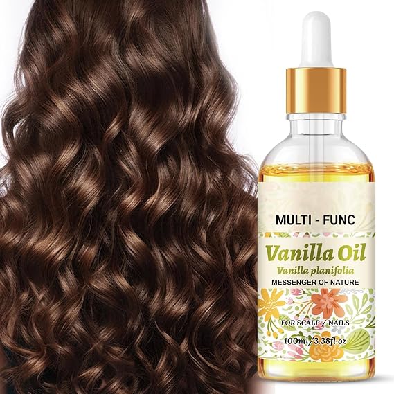 Vanilla Hair Organic Oil for Face, Body, Hair, Nails & Aromatherapy 100ml Fast-Absorbing Hair Growth Scalp Nourishing Oil for Thin & Frizzy Hair, Split Ends Care | Non-Greasy