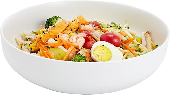 25.5 cm Large Serving Bowl 2.8 Quart Salad Bowl Ceramic Black Pasta Bowl Robust Mixing Bowls Matte Soup Bowl for Family Kitchen Microwave & Dishwasher Safe (White)
