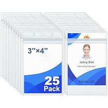 Vertical Badge Holder Clear Plastic Name Tag Holders Waterproof Zip ID Card Holder for Nurses, Office and School, Fits ID Card/Credit Card/Student Card by ZHEGUI (25 Pack, Large Vertical 3x4)