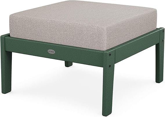 POLYWOOD Ottoman, Green/Weathered Tweed