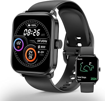 YoYoFit Smart Watch for Men Women, GPS Built-in, Bluetooth Calling, Heart Rate & Sleep Health Monitor, Stress Manage, IP68 Waterproof, 100+ Sports Mode, Smartwatch for Android & iPhone, Black