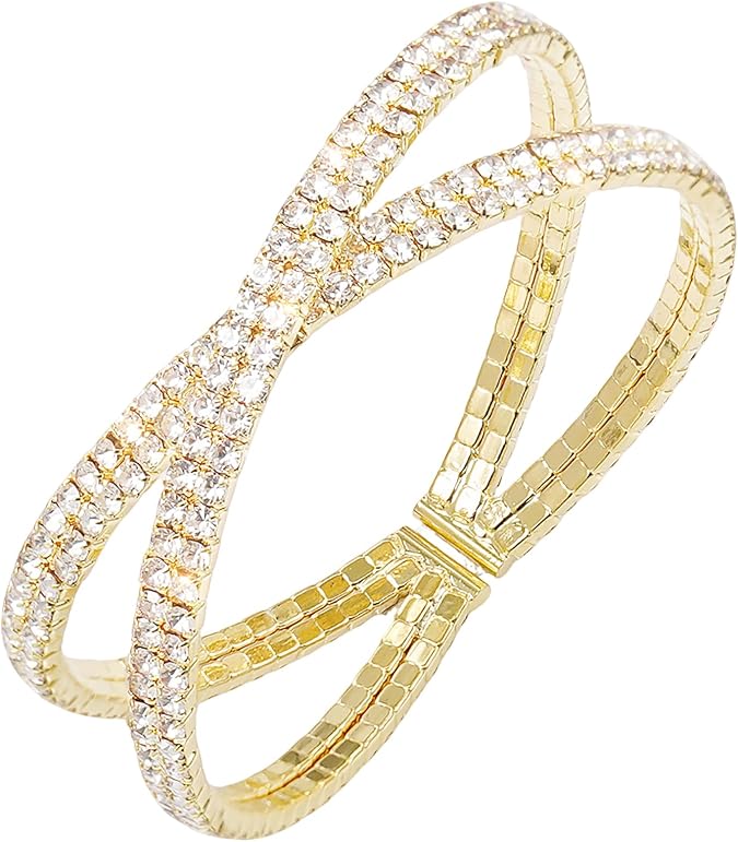 Rhinestone Multilayer Crystal Braid Bangle Cuff Bracelet