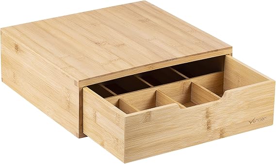 Vencier Bamboo Coffee Pod Holder | 64-Pod Capacity | Compatible with Tassimo Pods | Multi-Purpose Coffee Machine Stand | Pod Drawer Organizer | Wooden Kitchen Storage for Coffee & Tea Pods