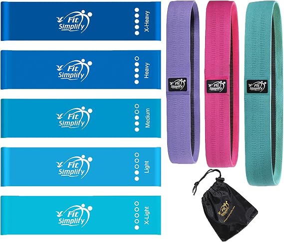 Fit Simplify Resistance Loop Exercise Bands and Fabric Resistance Hip Bands