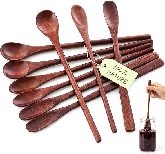 HANSGO Wooden Spoons for Eating, 9 PCS Wooden Honey Spoons