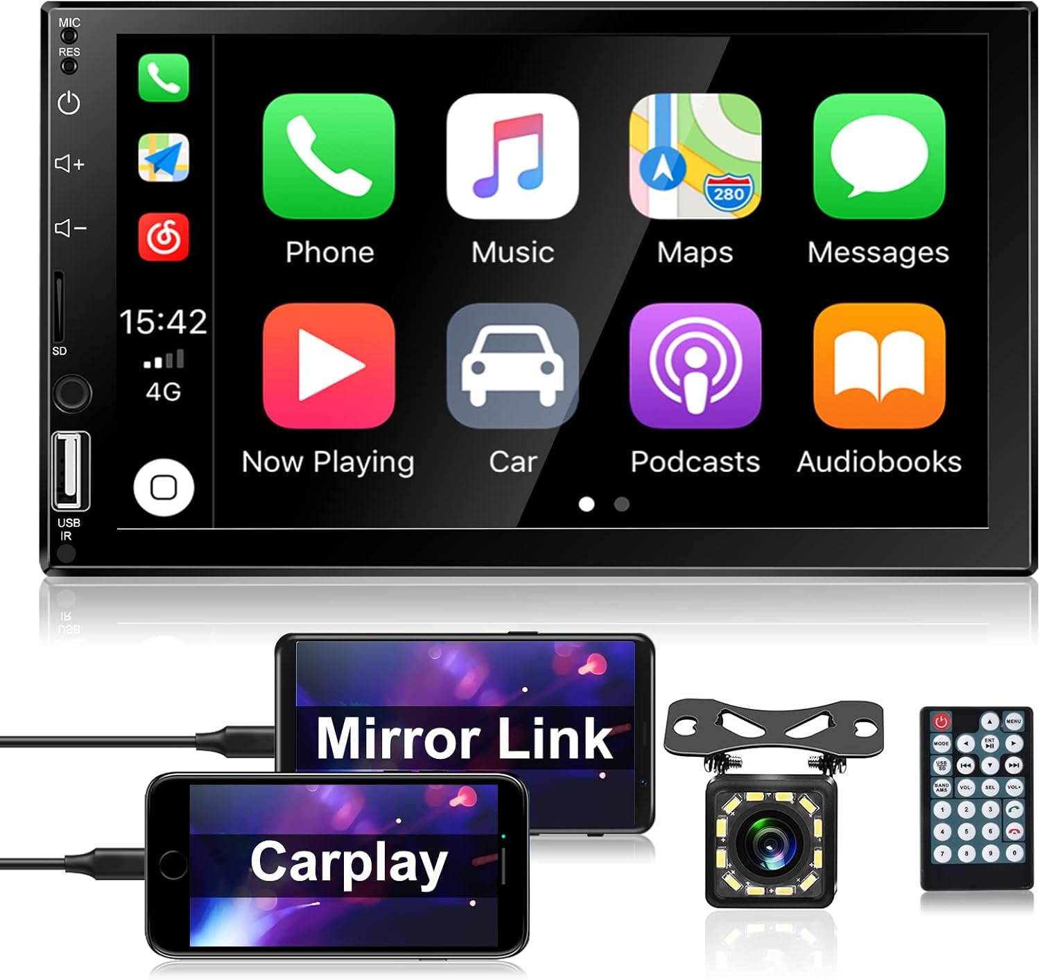 Double Din Car Stereo with Apple Carplay & Android Auto 7 Inch Car Radio Audio Bluetooth Touchscreen Head Unit Support Mirror LinkFM RadioUSBAUXTF Card Input  Backup Camera