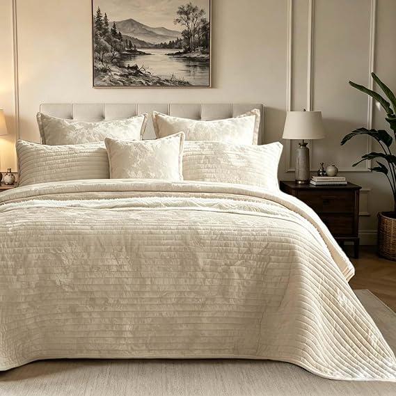 Oversized King Bedspread 120x120 Velvet Quilt Set 3-Piece