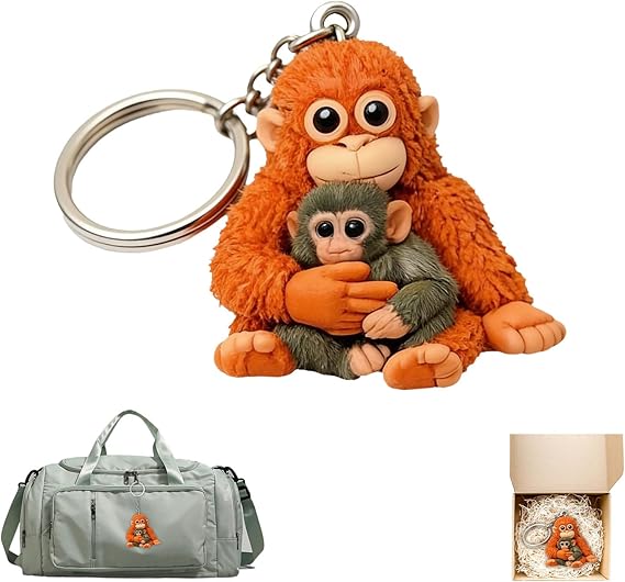 3D Resin Punch Monkey Keychain Protect Punch The Monkey Fist Keyring Accessories for Bags Backpacks Boxing Gorilla Cute Monkey Holding Plush Key Chain Gifts for Mother's Day Birthday